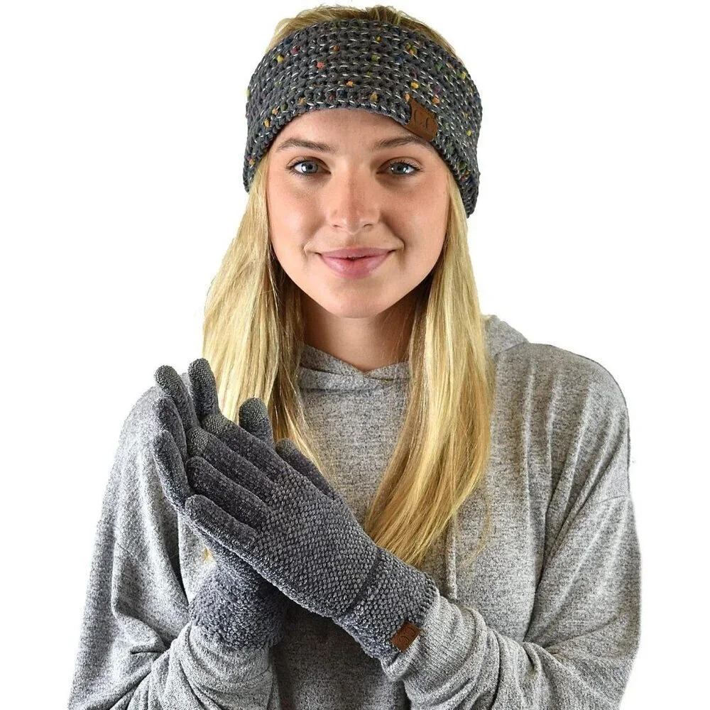 Women's Light Gray Winter Warm Eco-friendly Chenille Touchscreen Texting Gloves